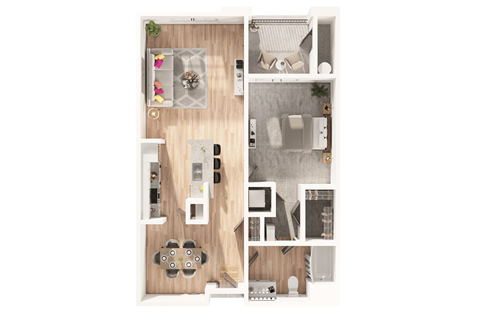 Floor plan for 1 bed, 1 bath, 871 sqft